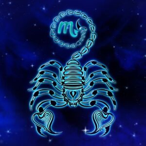 Ilustración del signo zodiacal Escorpio con su constelación en un cielo estrellado