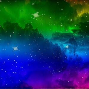 Ilustración de un cielo nocturno con estrellas y nebulosa de colores